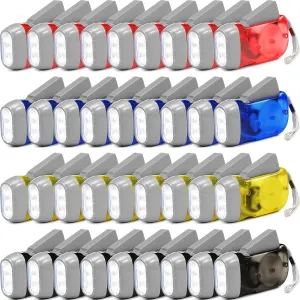 Treela 36 Pcs Hand Crank Flashlight Bulk Squeeze Wind up Flashlight No Battery with LED Self Powered Charging Torch Dynamo for Camping Emergency Survival Christmas(Yellow, Gray, Blue, Red)