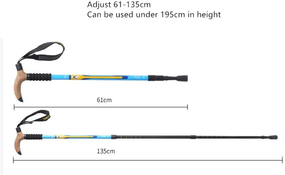 Trekking Poles Carbon Fiber Lightweight Telescopic Tri-fold Hiking Poles Walking Sticks Cork Grip Inner Lock System for Man and Female in Hiking Camping Walking Trekking (Black Str