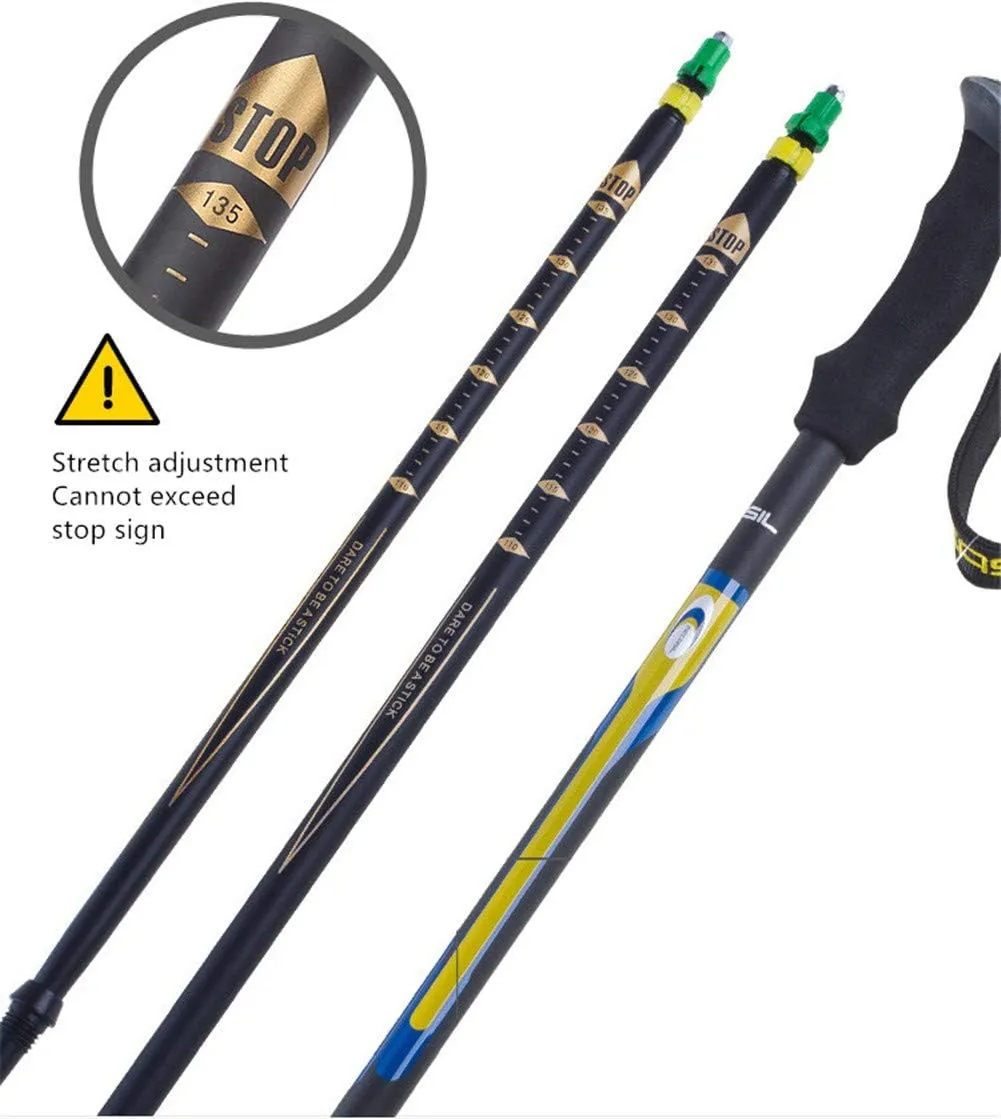 Trekking Poles Carbon Fiber Lightweight Telescopic Tri-fold Hiking Poles Walking Sticks Cork Grip Inner Lock System for Man and Female in Hiking Camping Walking Trekking (Black Str