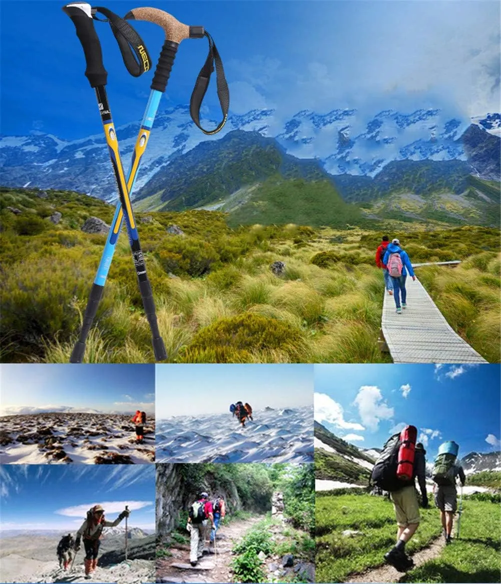 Trekking Poles Carbon Fiber Lightweight Telescopic Tri-fold Hiking Poles Walking Sticks Cork Grip Inner Lock System for Man and Female in Hiking Camping Walking Trekking (Black Str