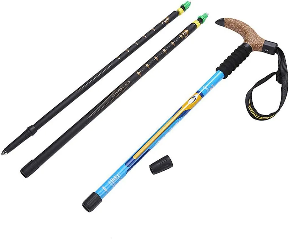 Trekking Poles Carbon Fiber Lightweight Telescopic Tri-fold Hiking Poles Walking Sticks Cork Grip Inner Lock System for Man and Female in Hiking Camping Walking Trekking (Black Str