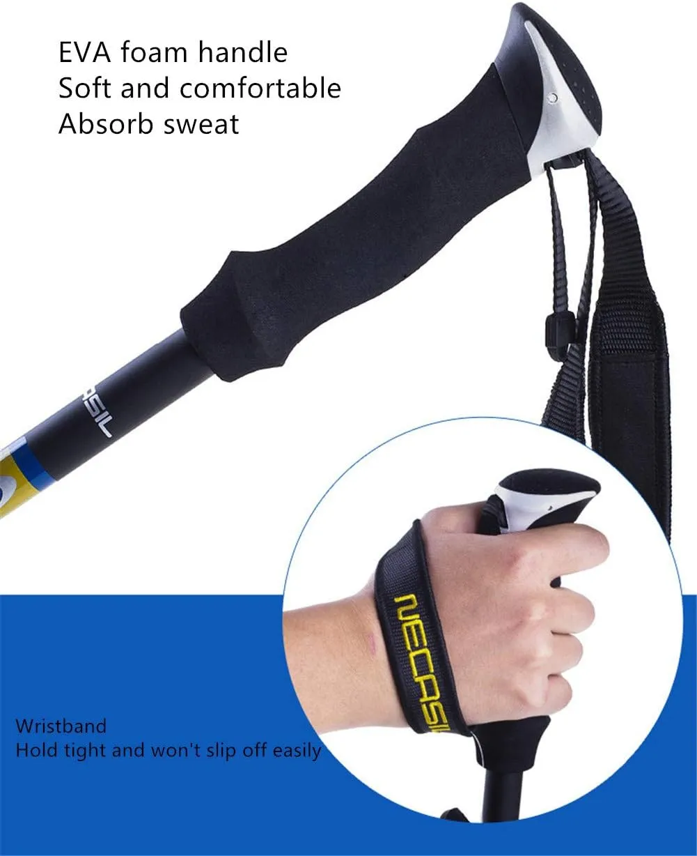 Trekking Poles Carbon Fiber Lightweight Telescopic Tri-fold Hiking Poles Walking Sticks Cork Grip Inner Lock System for Man and Female in Hiking Camping Walking Trekking (Black Str