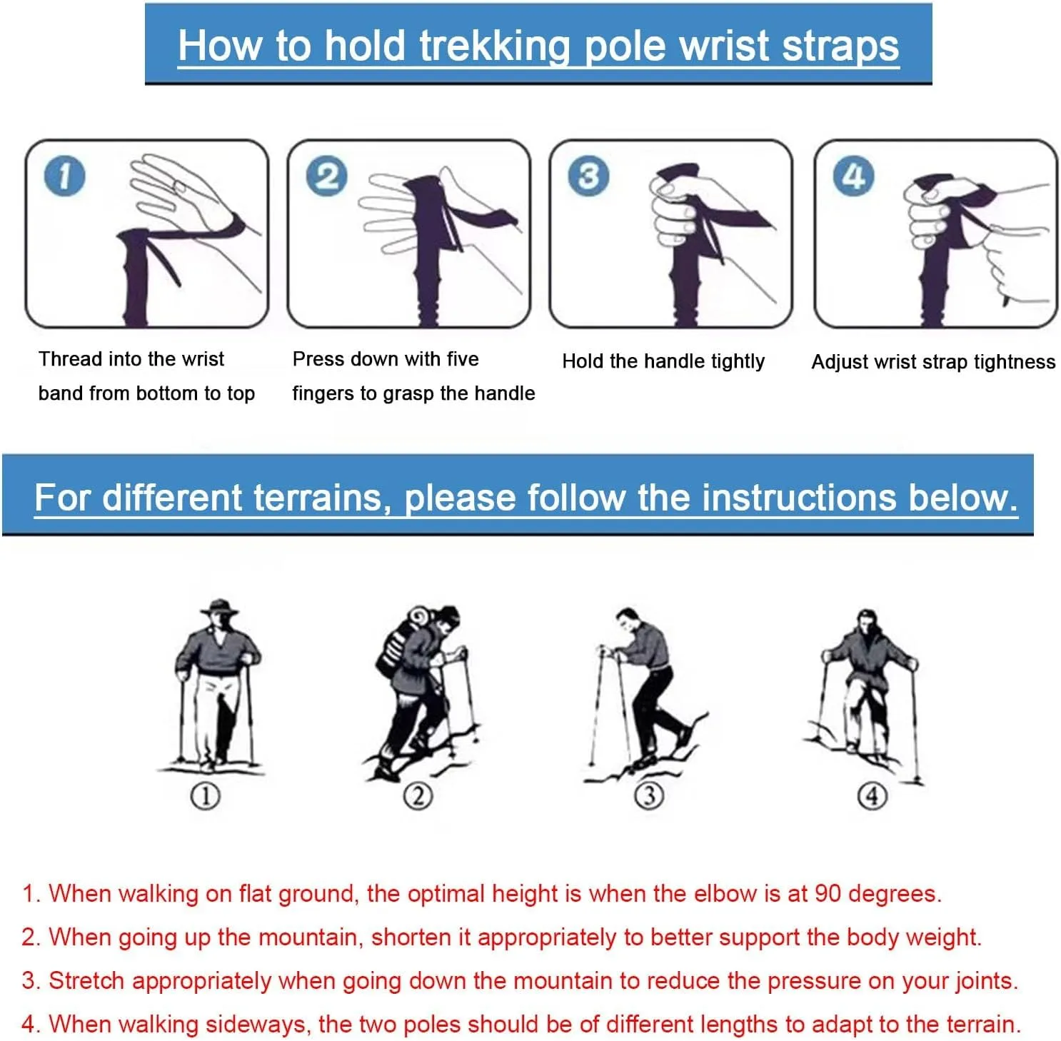 Trekking Poles for Men & Women - Lightweight Adjustable Hiking Poles - 90° Adjustable Handle Anti-Slip Rubber Feet Titanium Telescopic Walking Stick