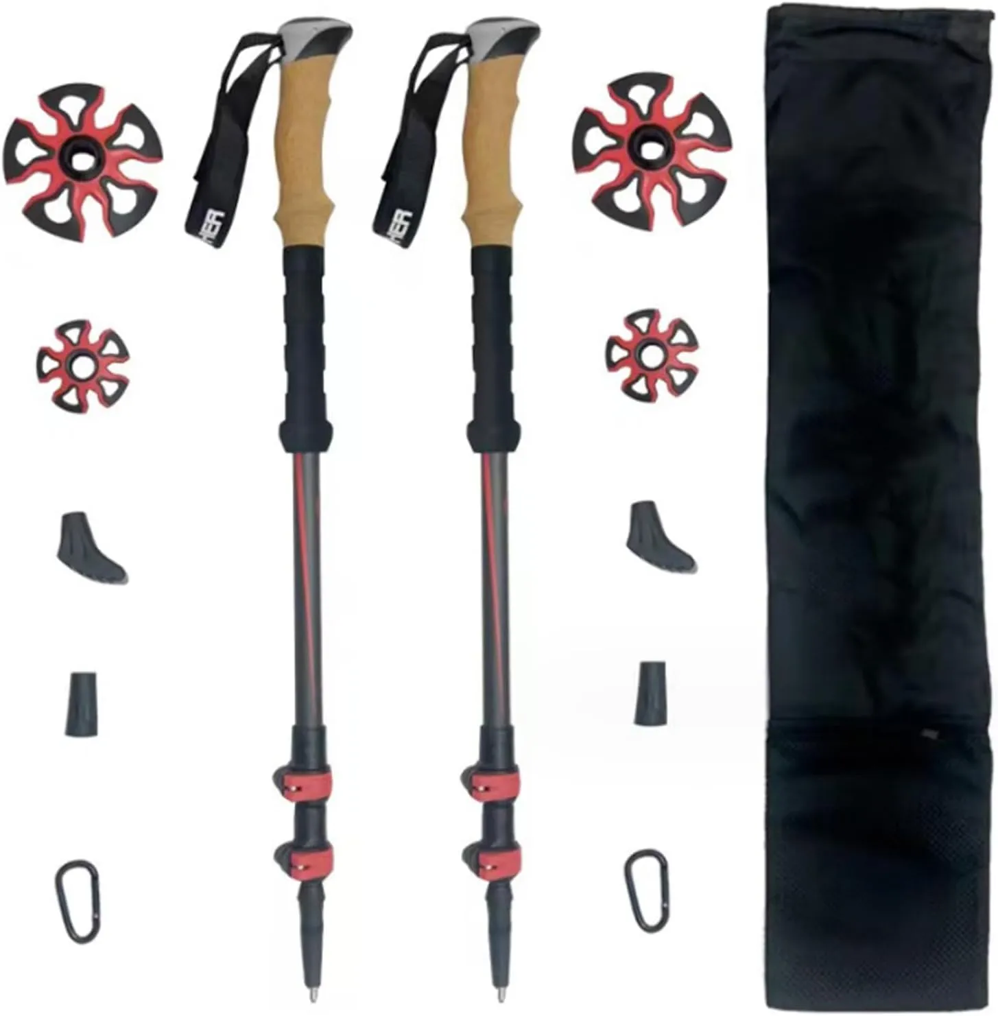 Trekking Poles, Portable Aluminum Alloy Folding Walking Stick, Ultra Light Hiking Walking Stick for Senior Trekking, Backpacking, Hiking(Red,C)