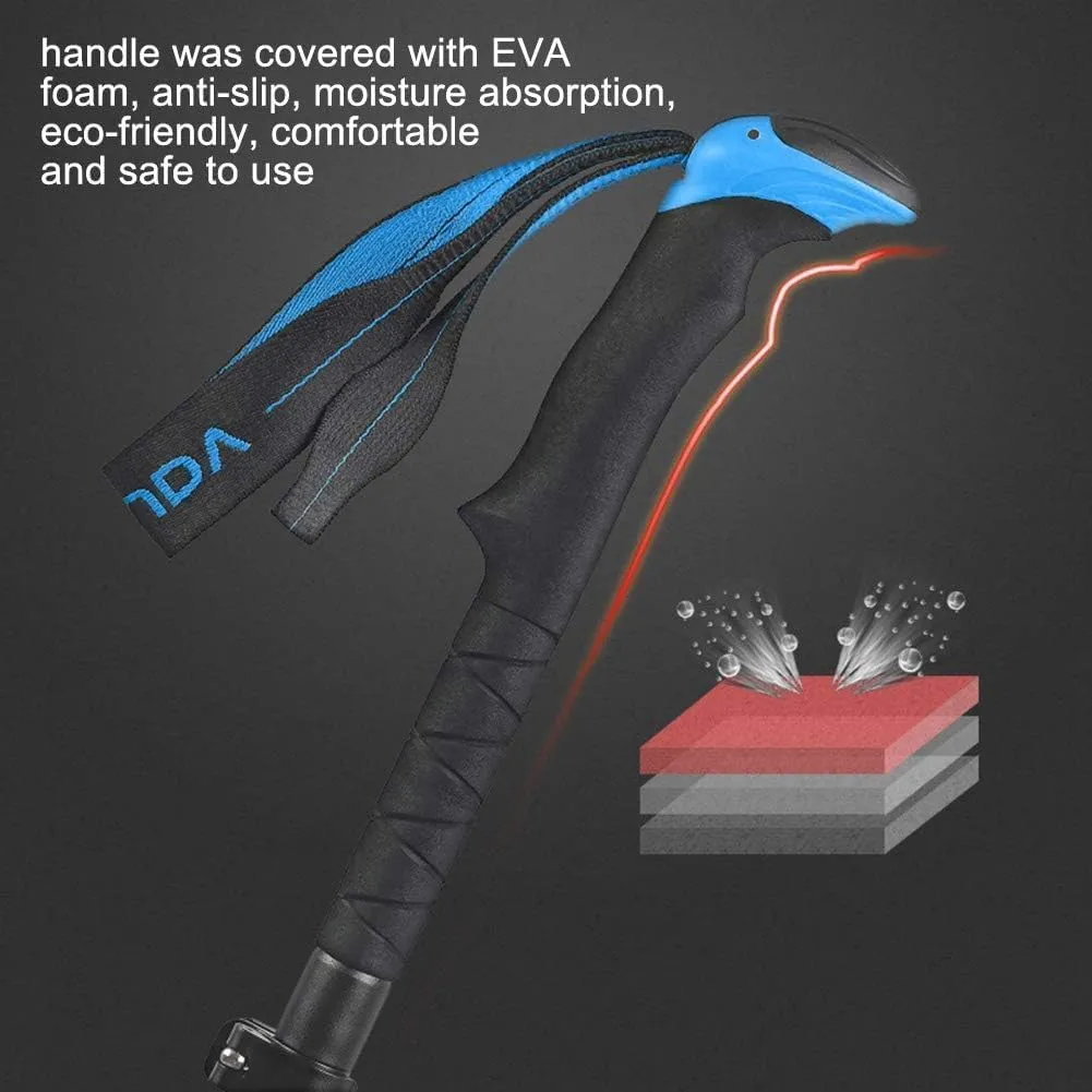 Trekking Poles, Walking Poles Hiking Poles Collapsible 5-Sections Trekking Hiking Poles Carbon Fiber Walking Stick Alpenstock Anti-Shock Woman Blue