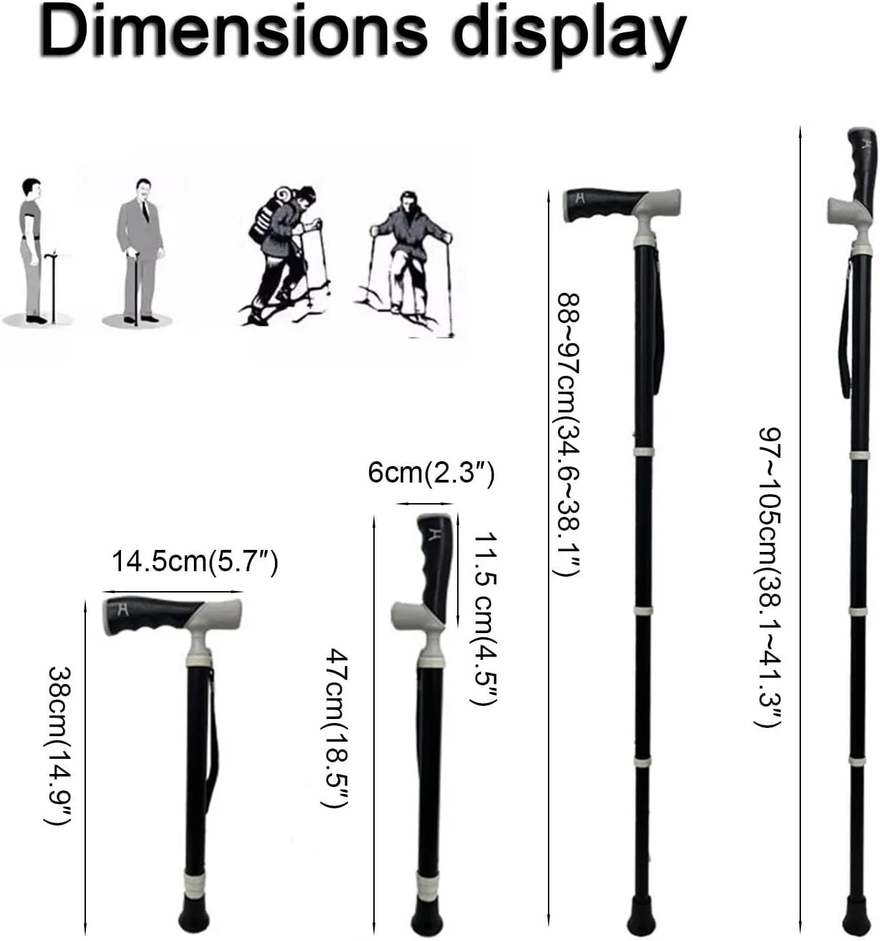 Trekking Poles-Walking Sticks for Hiking-Trekking Sticks with Quick Lock System Telescopic Collapsible Ultralight for Hiking Camping(A,38~105cm)