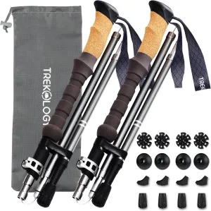 TREKOLOGY TREKZ Cork Trekking Poles & 8pc Accessory Tips - Collapsible Nordic Hiking Poles with Cork Handle - Lightweight Walking Sticks for Seniors, Women, Men