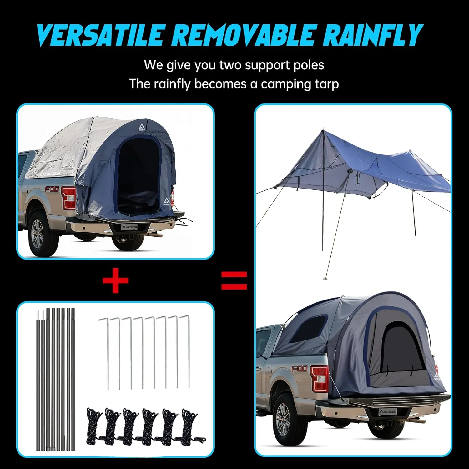 Truck Bed Tent for Pickup Trucks - PU3000mm Water-Resistant Canopy Anti-Tear Fabric - Insect-Prevention Double Layer for 2 Person - Replacement for Ford, Chevy, Dodge, GMC, Nissan, Toyota
