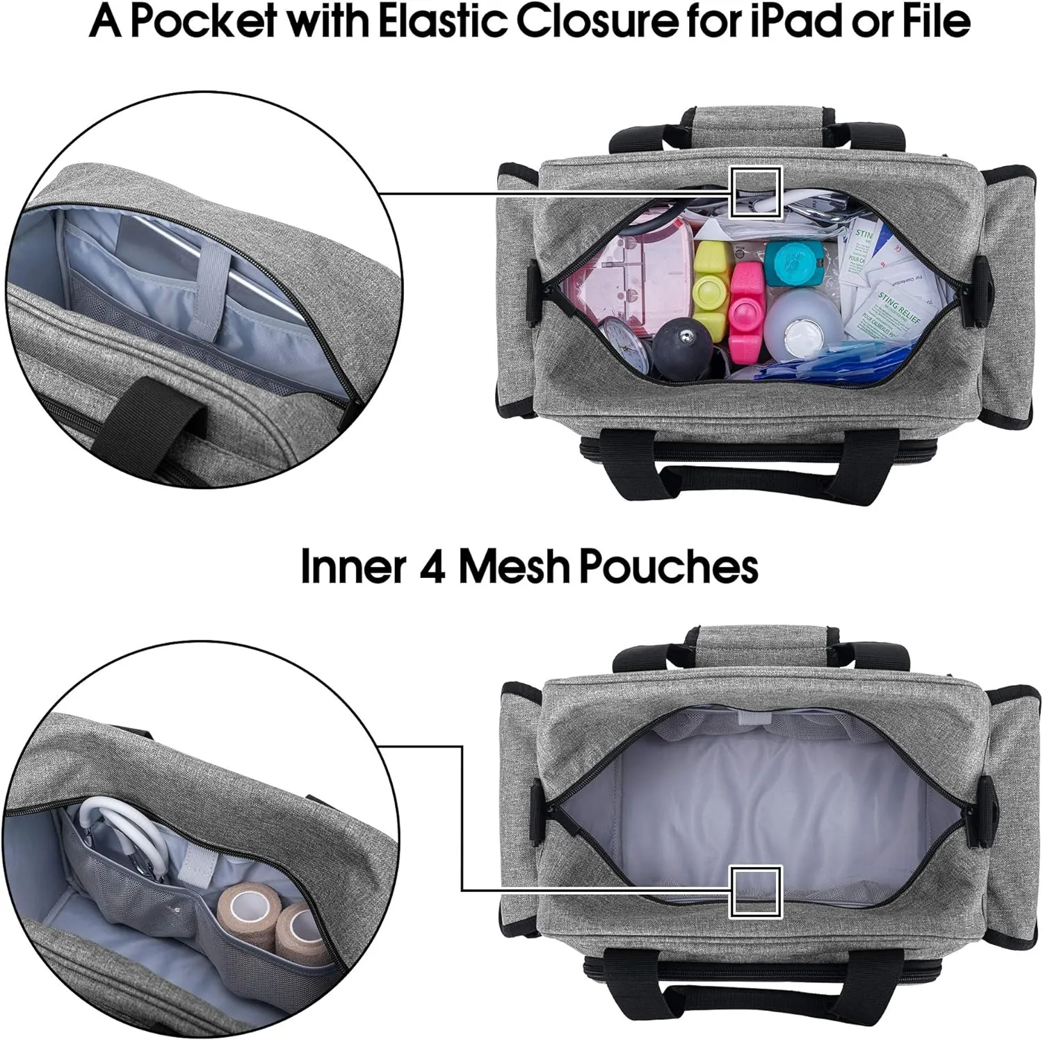 Trunab Home Health Nurse Bag Empty, Portable Medical Supplies Shoulder Bag for Hospice, Home Visit, Hospital Interns, Grey, Bag Only
