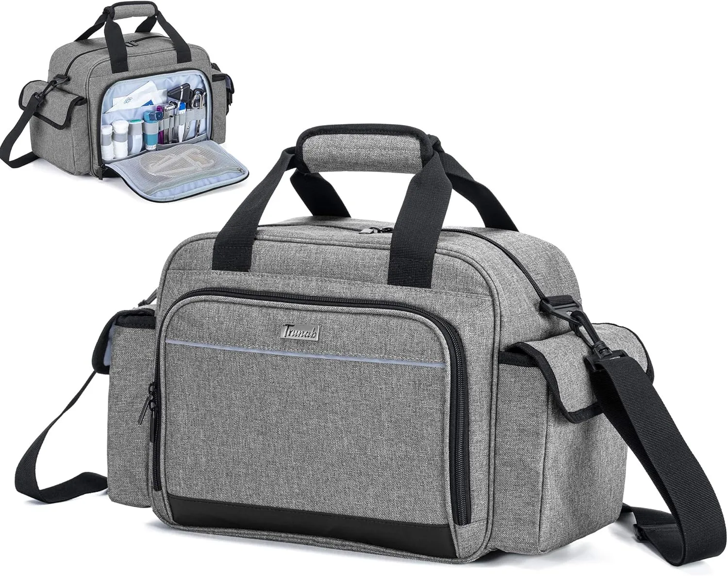 Trunab Home Health Nurse Bag Empty, Portable Medical Supplies Shoulder Bag for Hospice, Home Visit, Hospital Interns, Grey, Bag Only