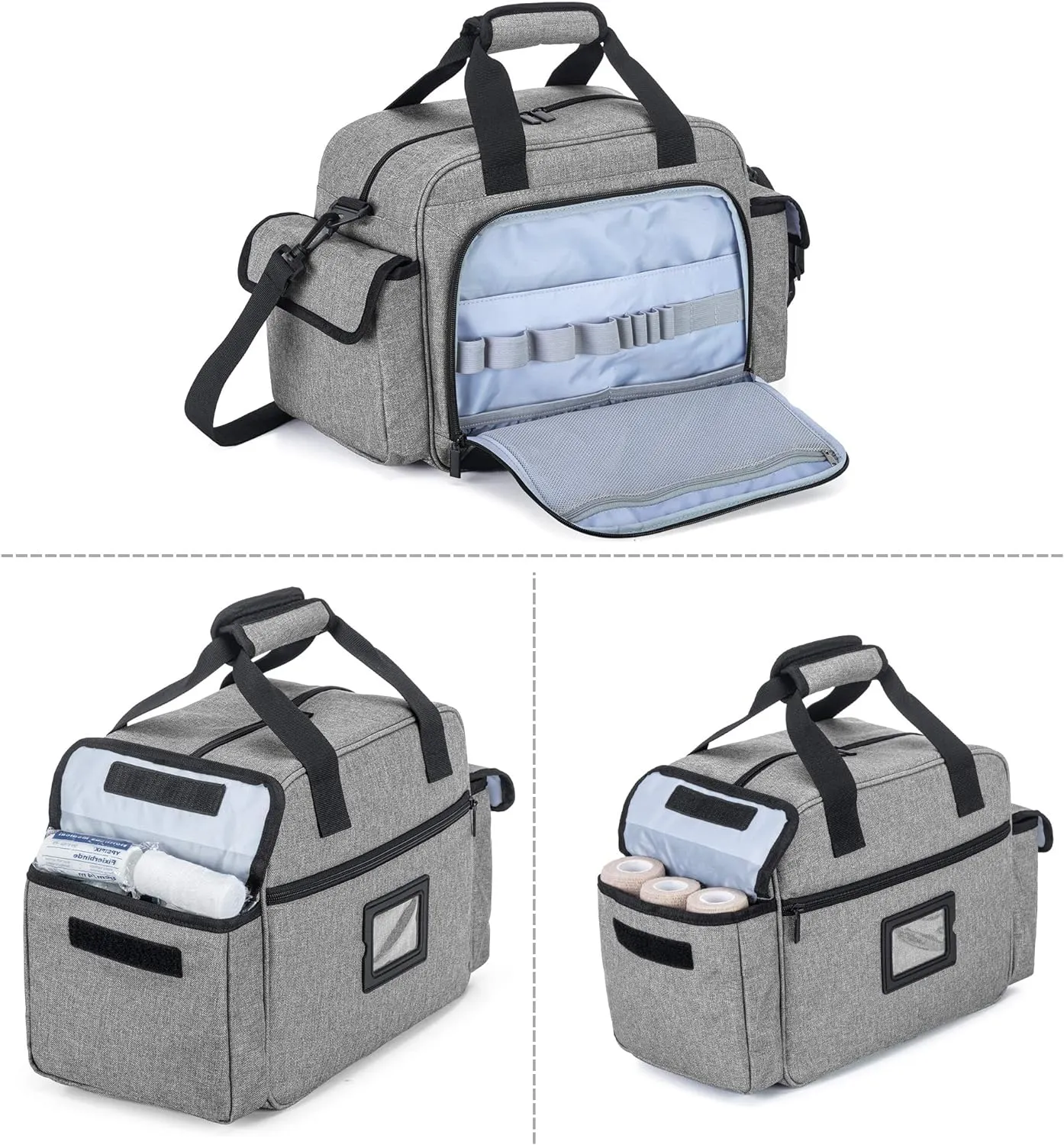 Trunab Home Health Nurse Bag Empty, Portable Medical Supplies Shoulder Bag for Hospice, Home Visit, Hospital Interns, Grey, Bag Only
