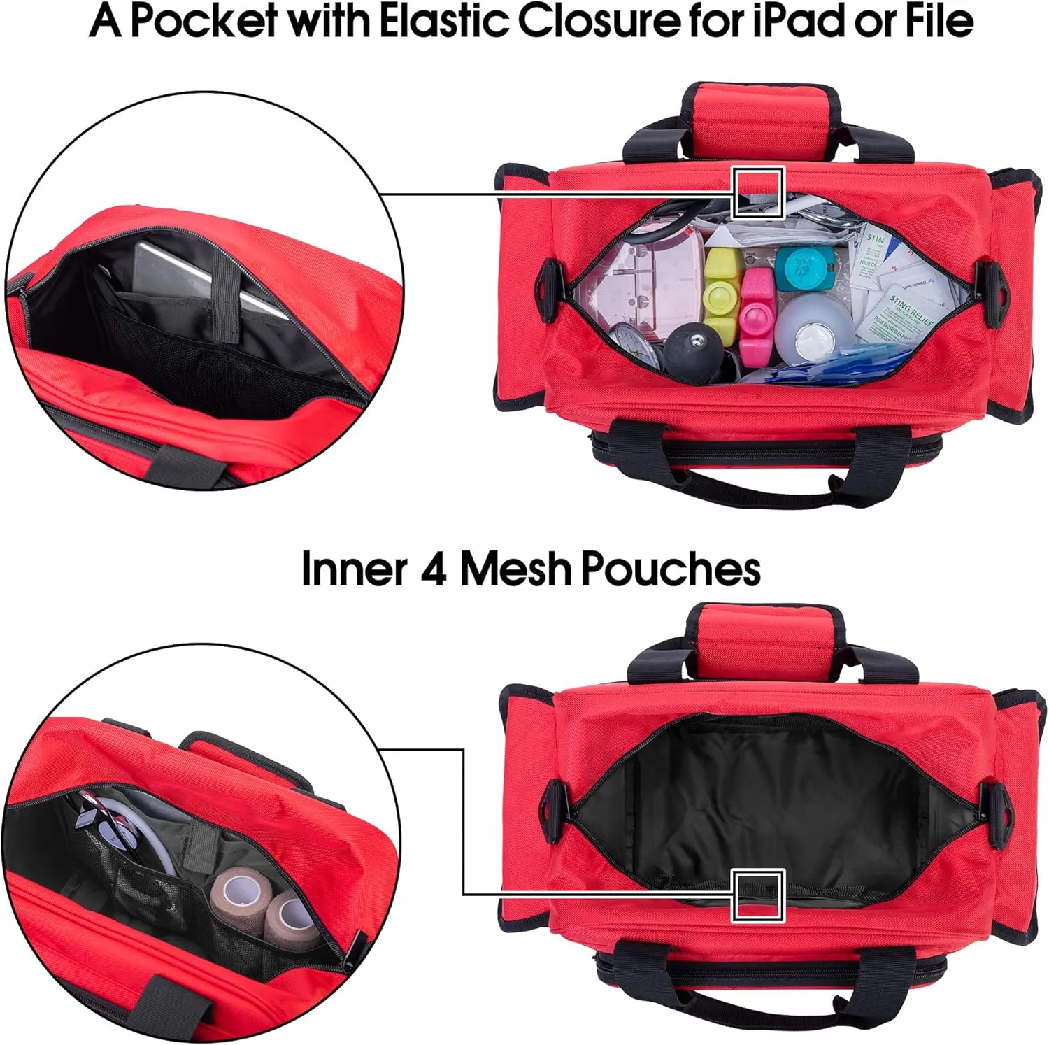 Trunab Home Health Nurse Bag Empty, Portable Medical Supplies Shoulder Bag for Hospice, Home Visit, Hospital Interns, Red, Bag Only