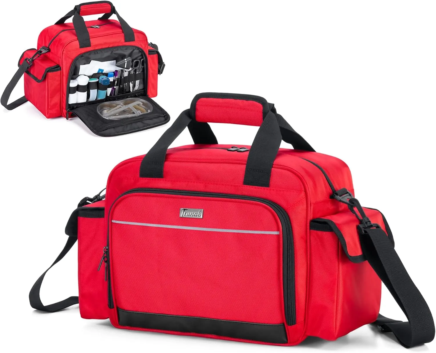 Trunab Home Health Nurse Bag Empty, Portable Medical Supplies Shoulder Bag for Hospice, Home Visit, Hospital Interns, Red, Bag Only