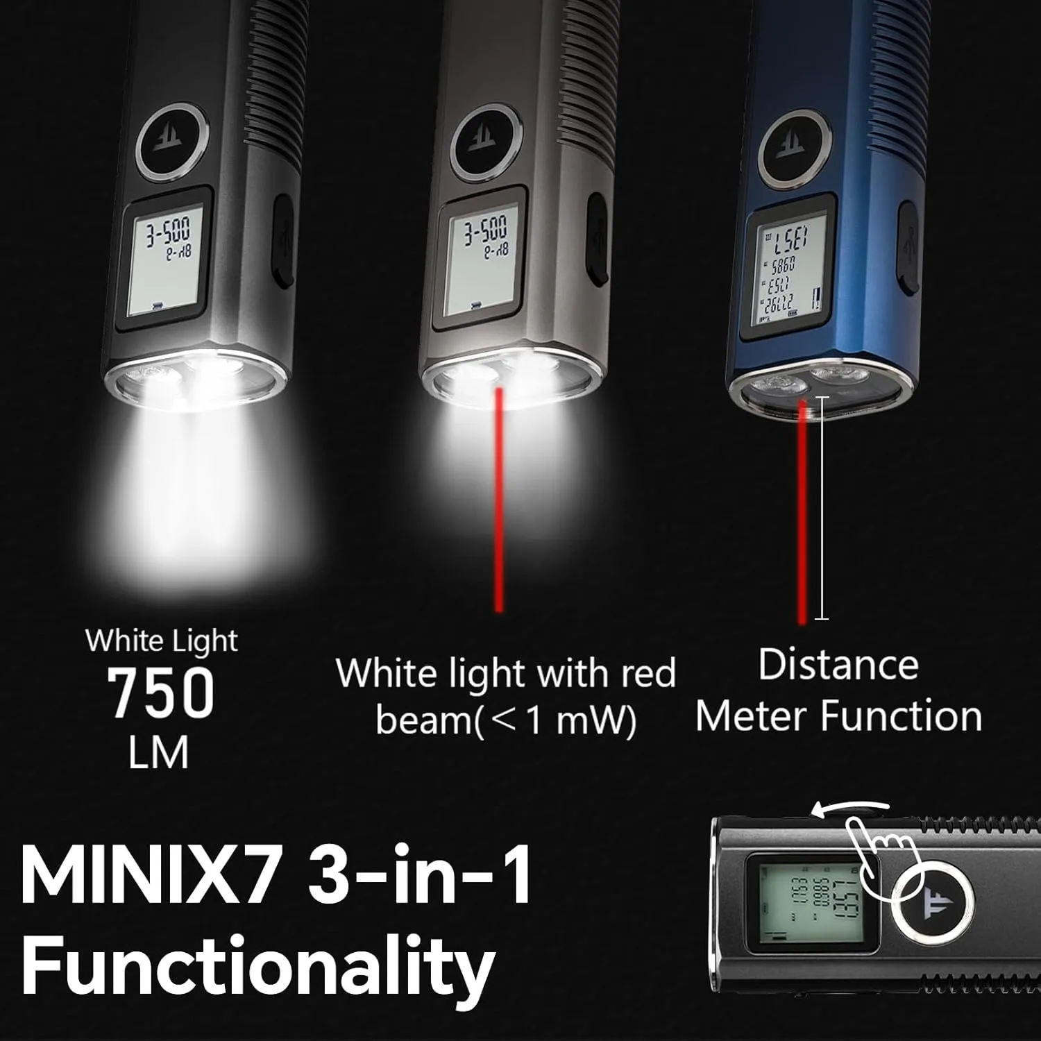 TrustFire Mini X7 Flat EDC Flashlight Rechargeable with Red Beam, Distance Meter Function and White LED Combo, 750 Lumens Portable Pocket Lights Magnetic Base for Outdoors, Emergency, Work (Black)