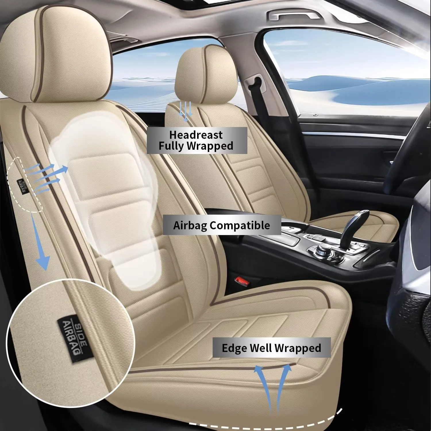 TTX LIGHTING 2PCS Front Car Seat Covers Fit for Subaru Ascent 2019-2024 2025 Seat Cover Waterproof Leather Automotive Seat Cushion Protector Compatible Airbag(Beige,2 Seats)