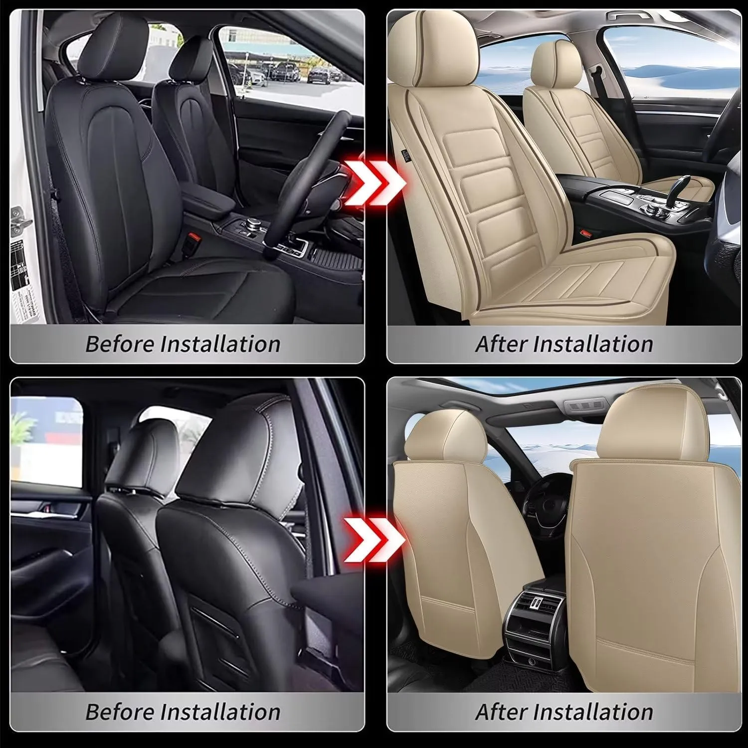TTX LIGHTING 2PCS Front Car Seat Covers Fit for Subaru Ascent 2019-2024 2025 Seat Cover Waterproof Leather Automotive Seat Cushion Protector Compatible Airbag(Beige,2 Seats)