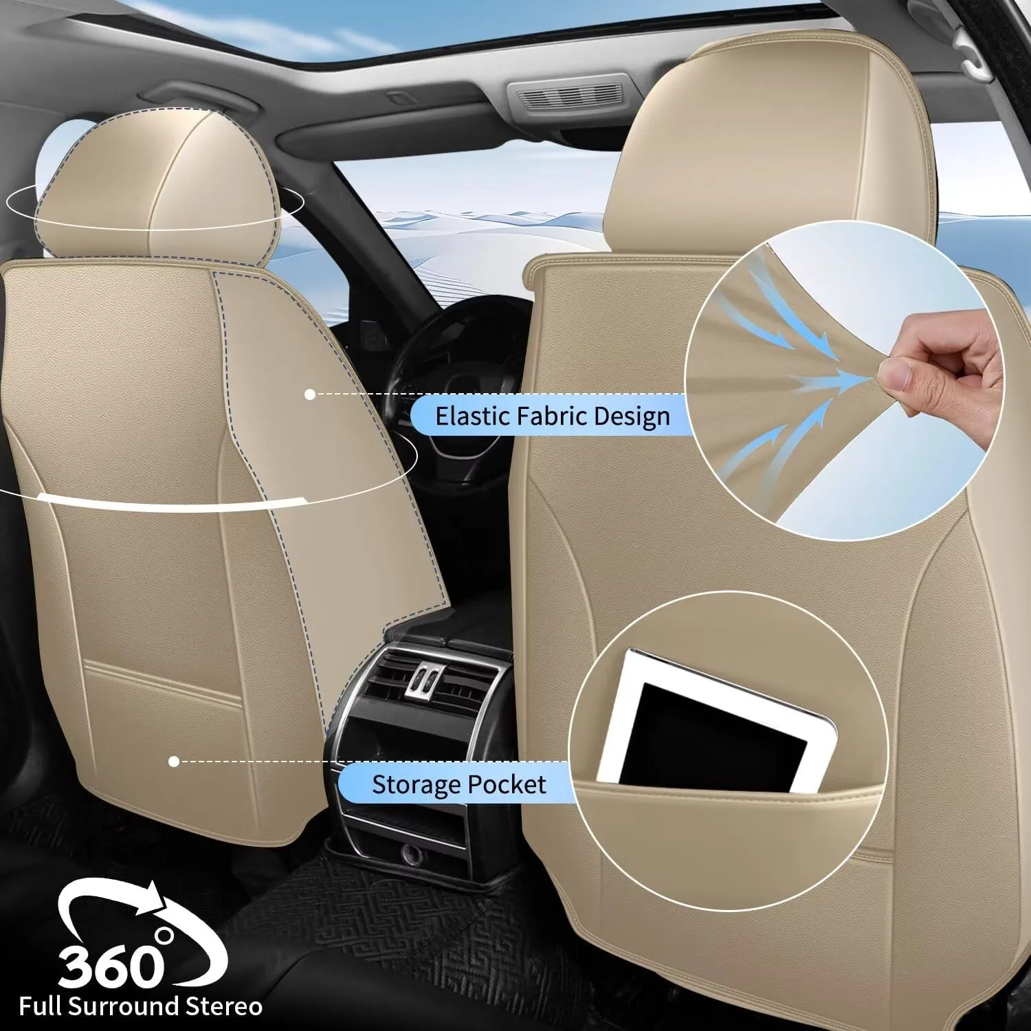 TTX LIGHTING 2PCS Front Car Seat Covers Fit for Subaru Ascent 2019-2024 2025 Seat Cover Waterproof Leather Automotive Seat Cushion Protector Compatible Airbag(Beige,2 Seats)