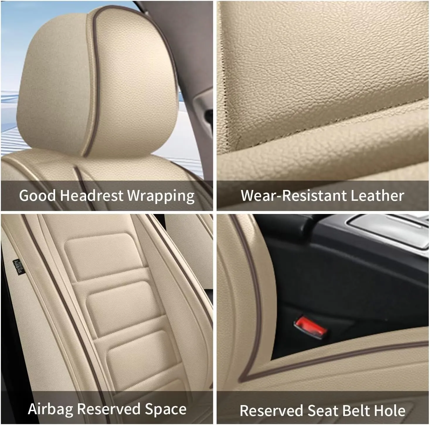 TTX LIGHTING 2PCS Front Car Seat Covers Fit for Subaru Ascent 2019-2024 2025 Seat Cover Waterproof Leather Automotive Seat Cushion Protector Compatible Airbag(Beige,2 Seats)