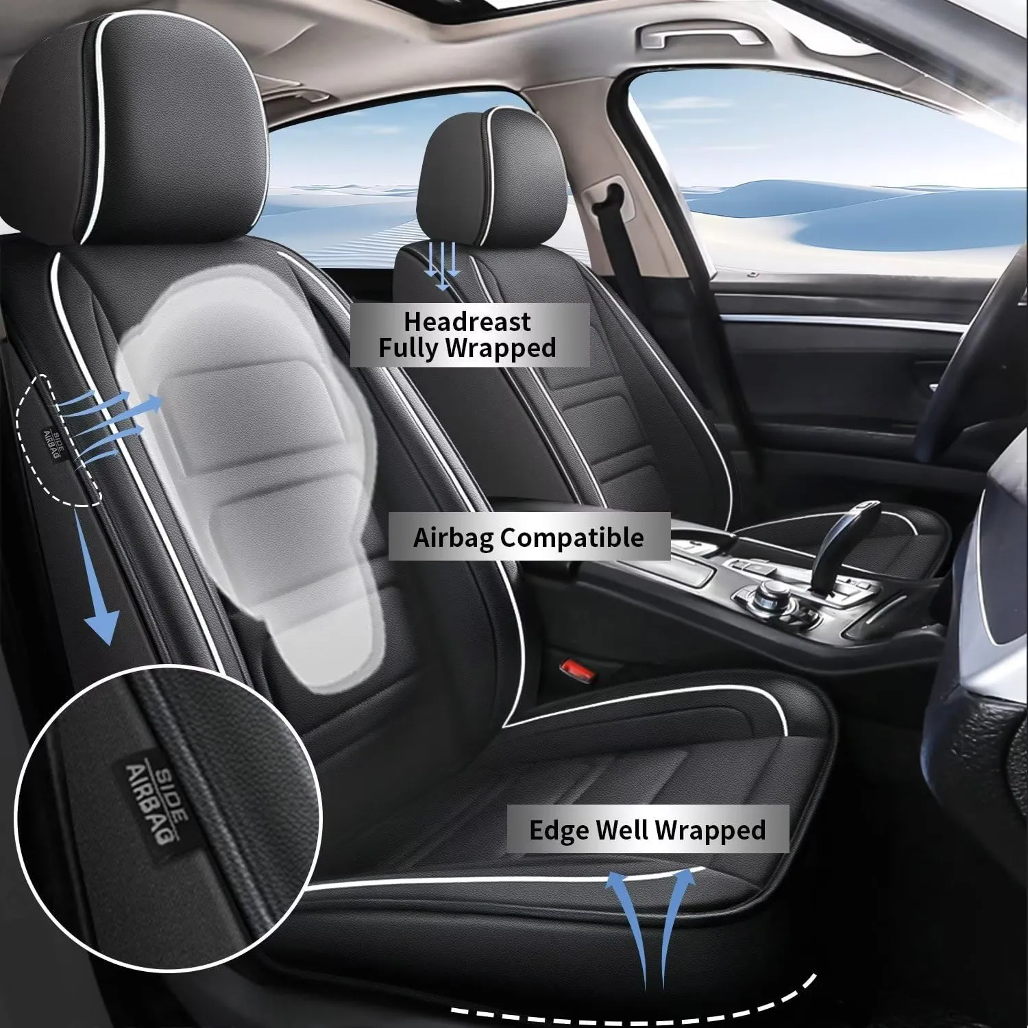 TTX LIGHTING 2PCS Front Car Seat Covers Fit for Subaru Ascent 2019-2025 Seat Cover Waterproof Leather Automotive Seat Cushion Protector Compatible Airbag(Black,2 Seats)