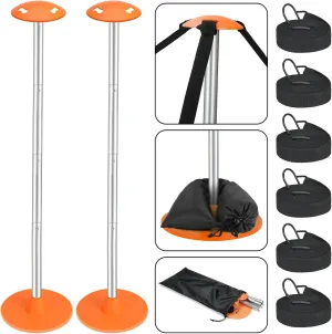 Tuszom 2 Pack Adjustable 1-1/8" D Load-Bearing Steel Boat Cover Support Pole System with Anti-UV Straps, Storage Bag and 9" D Stable ABS Base for Pontoon/Jon Boat Cover/Bimini Tops