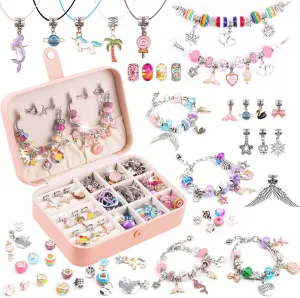 UFU Charm Bracelet Making Kit -120Pcs DIY Jewelry Making Kit, Mermaid Gifts for Girls Toys Crafts for Teen Girls Ages 5 6 7 8-12, with Portable Bracelet Organizer Box