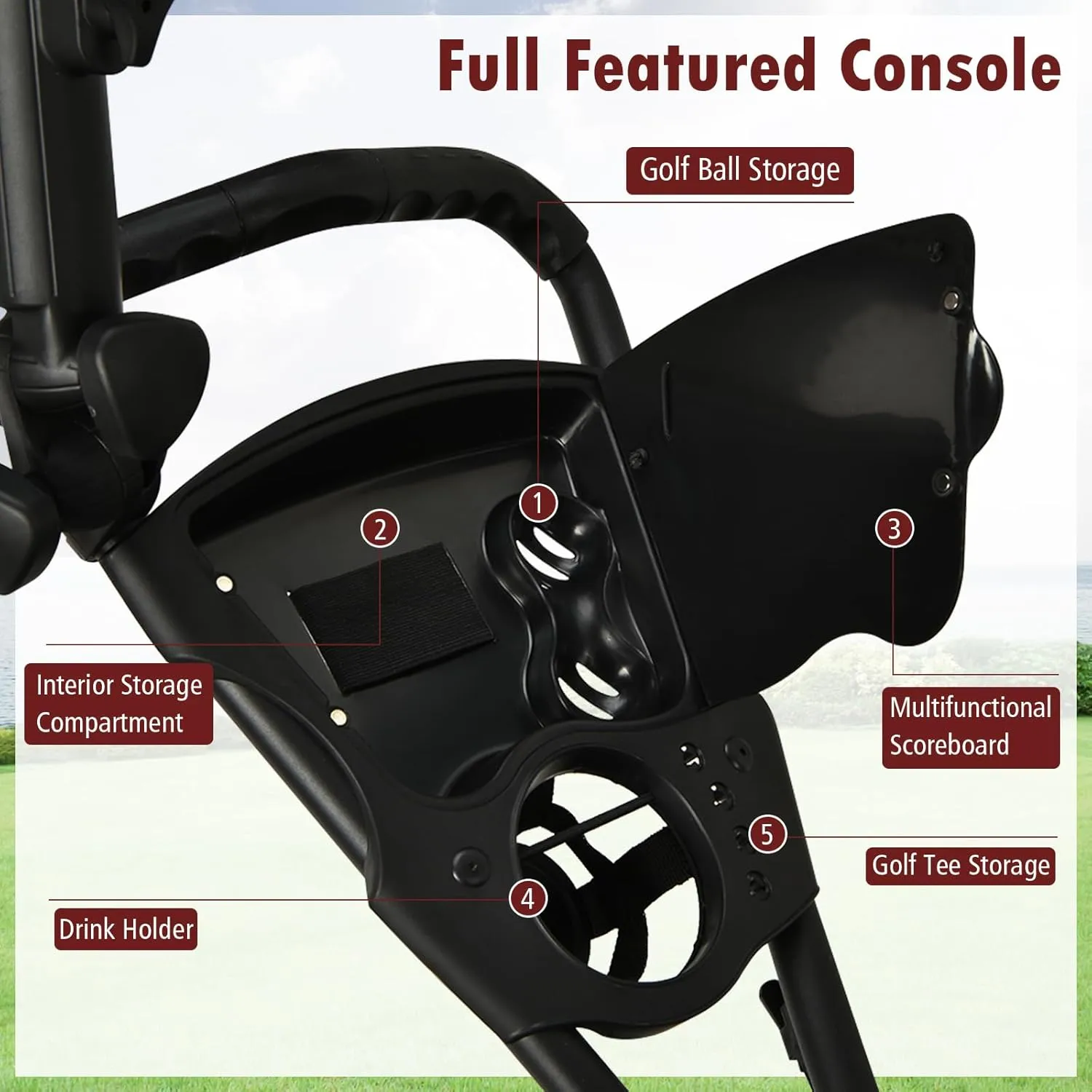 ULTIMATE 3 Wheel Golf Push Cart, Aluminum Folding Golf Walking Push Cart w/Elastic Strap, Umbrella & Cup Holder, Scoreboard Storage, Insulated Storage Bag, Adjustable Handle & Foot Brake