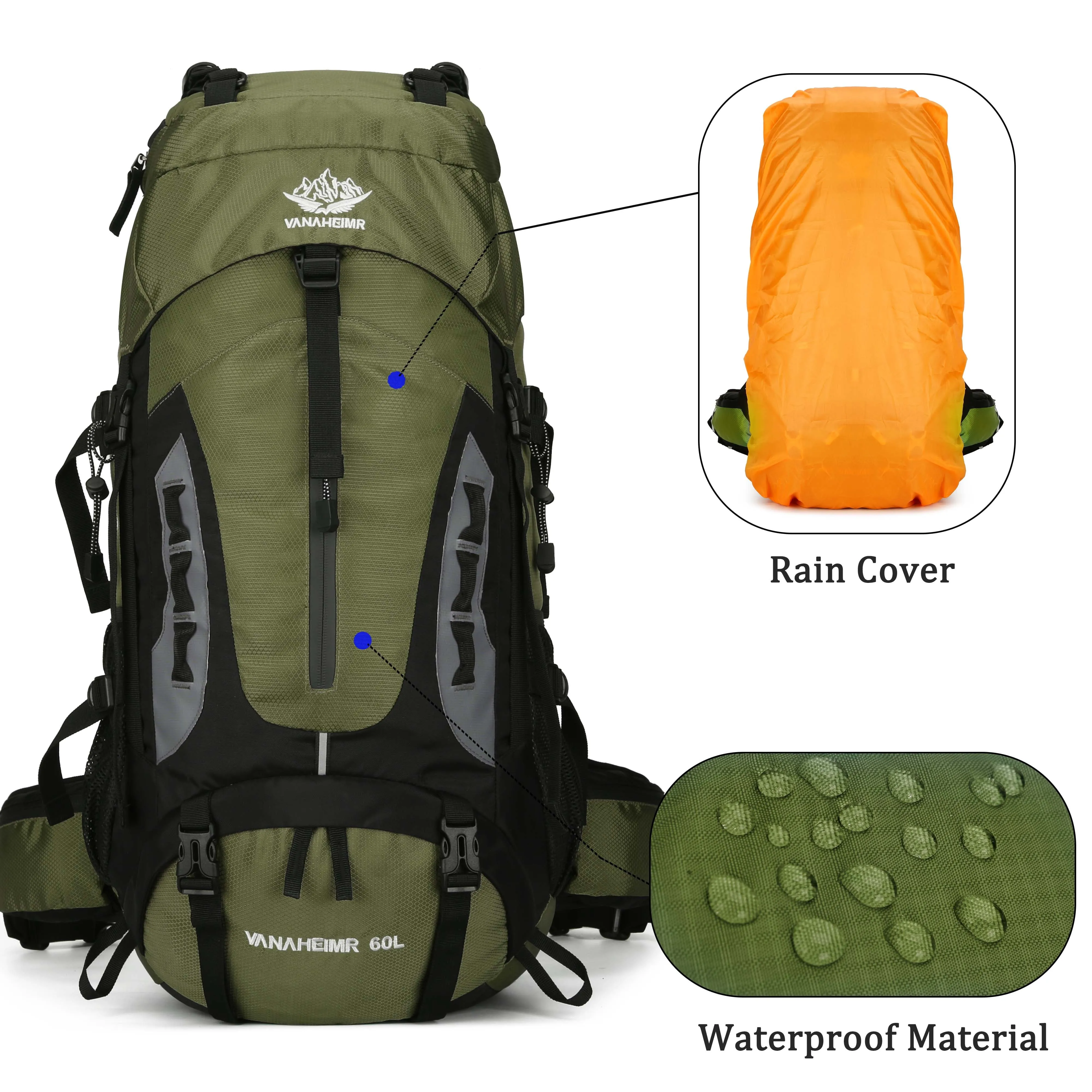 Ultimate 60L Waterproof Travel Backpack with Rain Cover - Perfect for Hiking and Camping Adventures for Men and Women