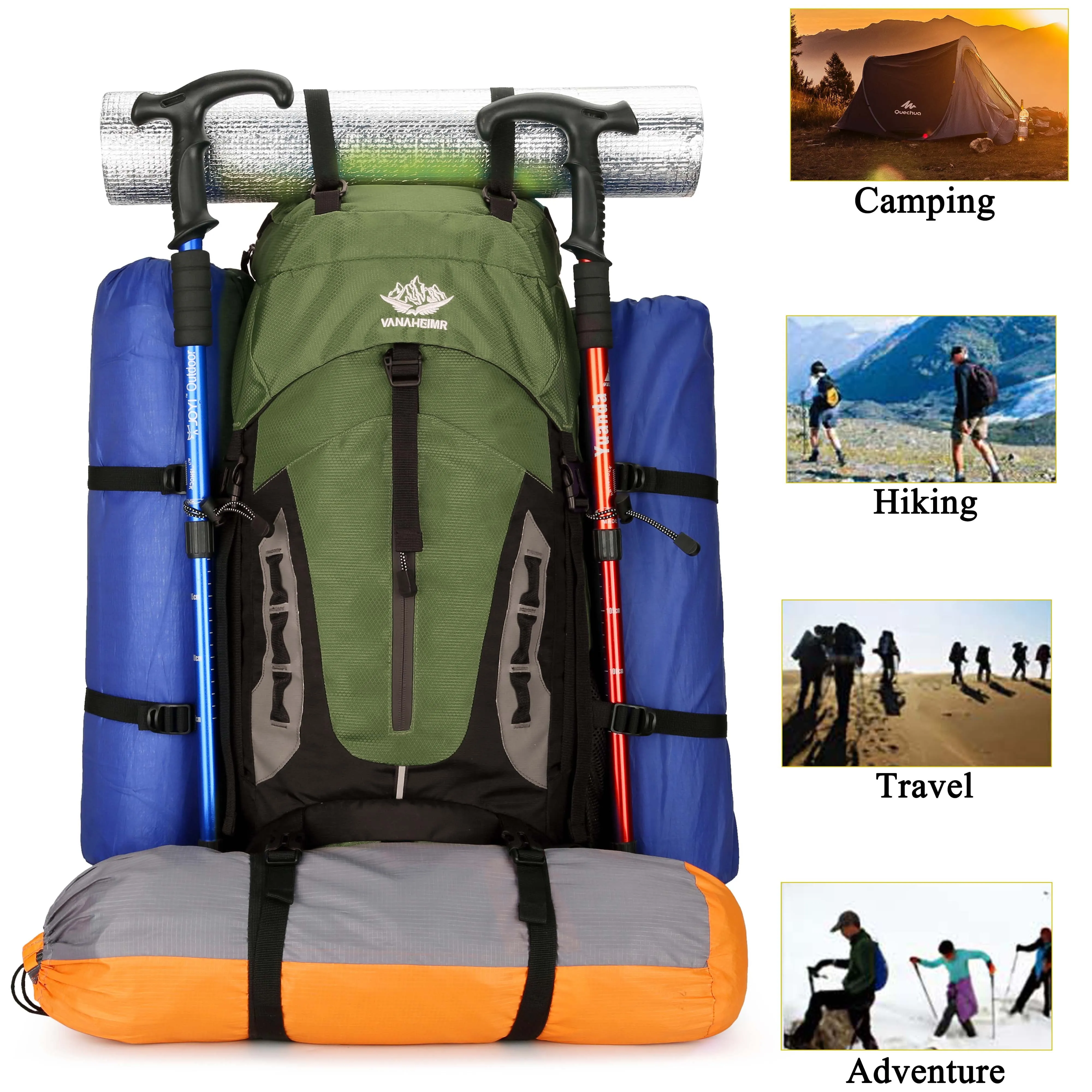 Ultimate 60L Waterproof Travel Backpack with Rain Cover - Perfect for Hiking and Camping Adventures for Men and Women