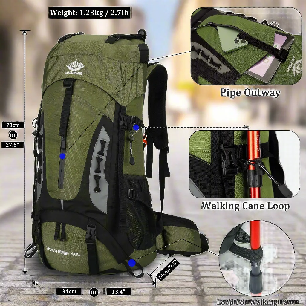 Ultimate 60L Waterproof Travel Backpack with Rain Cover - Perfect for Hiking and Camping Adventures for Men and Women