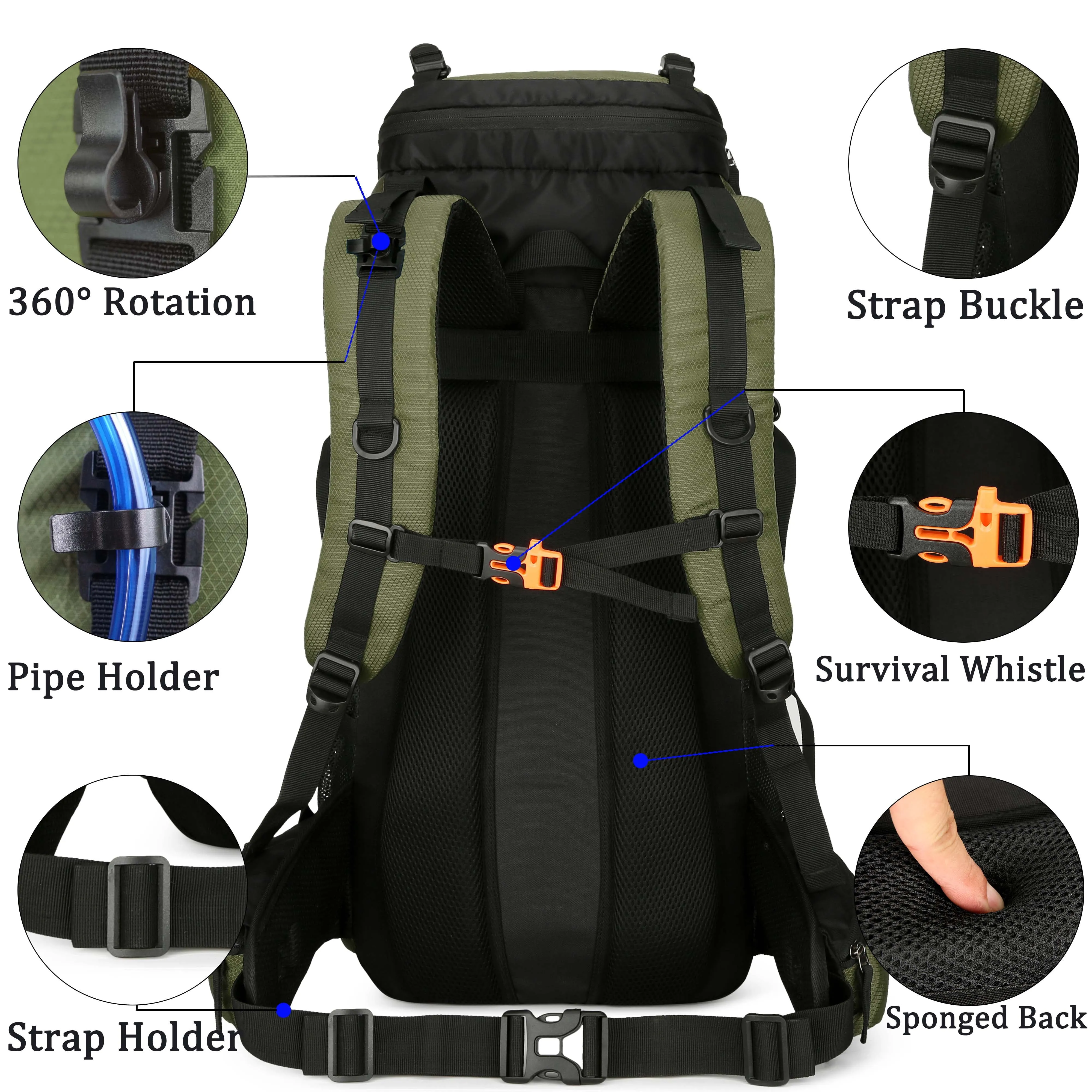 Ultimate 60L Waterproof Travel Backpack with Rain Cover - Perfect for Hiking and Camping Adventures for Men and Women