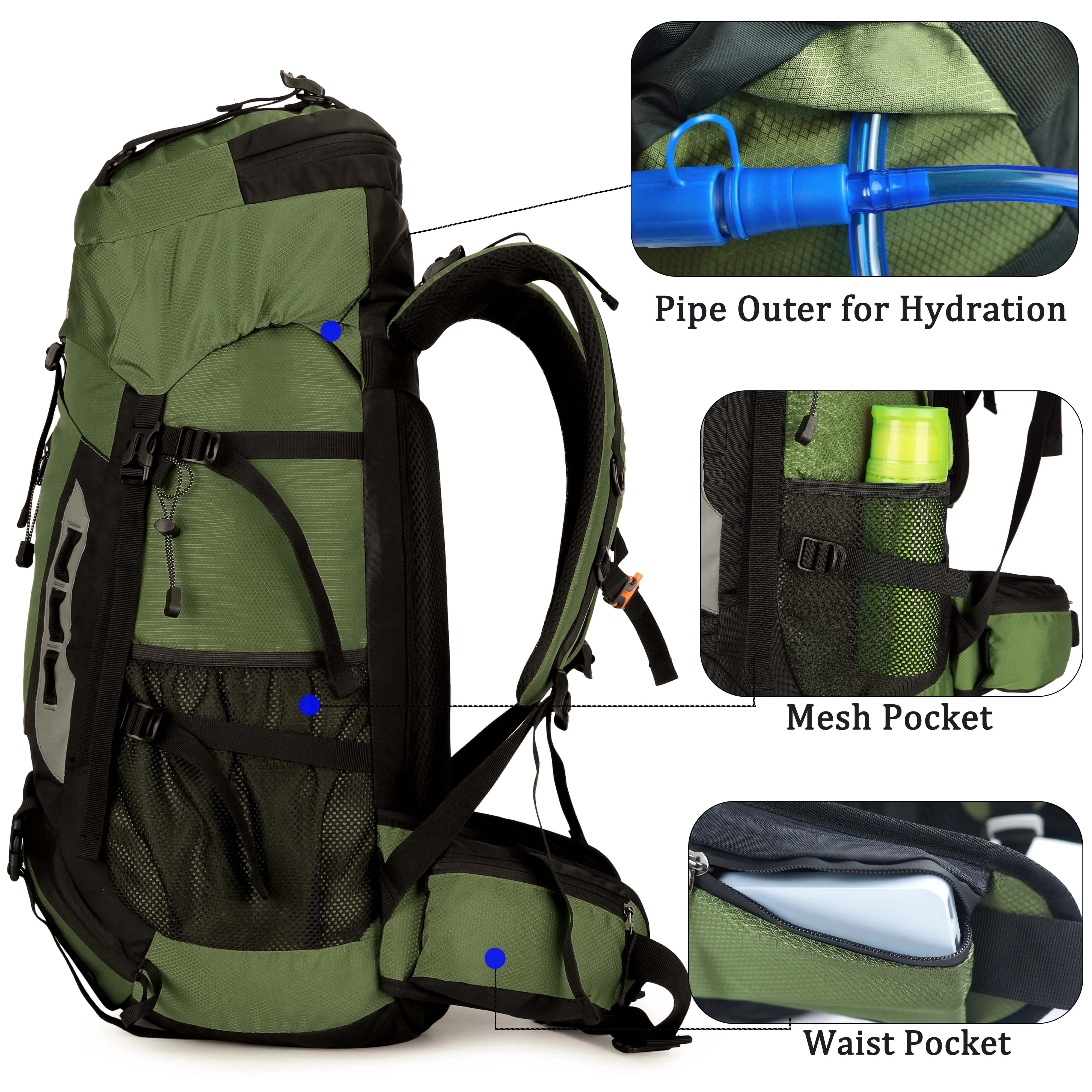 Ultimate 60L Waterproof Travel Backpack with Rain Cover - Perfect for Hiking and Camping Adventures for Men and Women