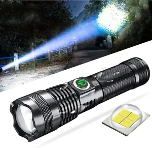 Ultra Bright LED Tactical Flashlight, 10000 Lumen Rechargeable Handheld Flashlight with Zoomable 5 Modes, Portable & Waterproof Premium Flashlights for Outdoor Camping Gear Emergency Storm