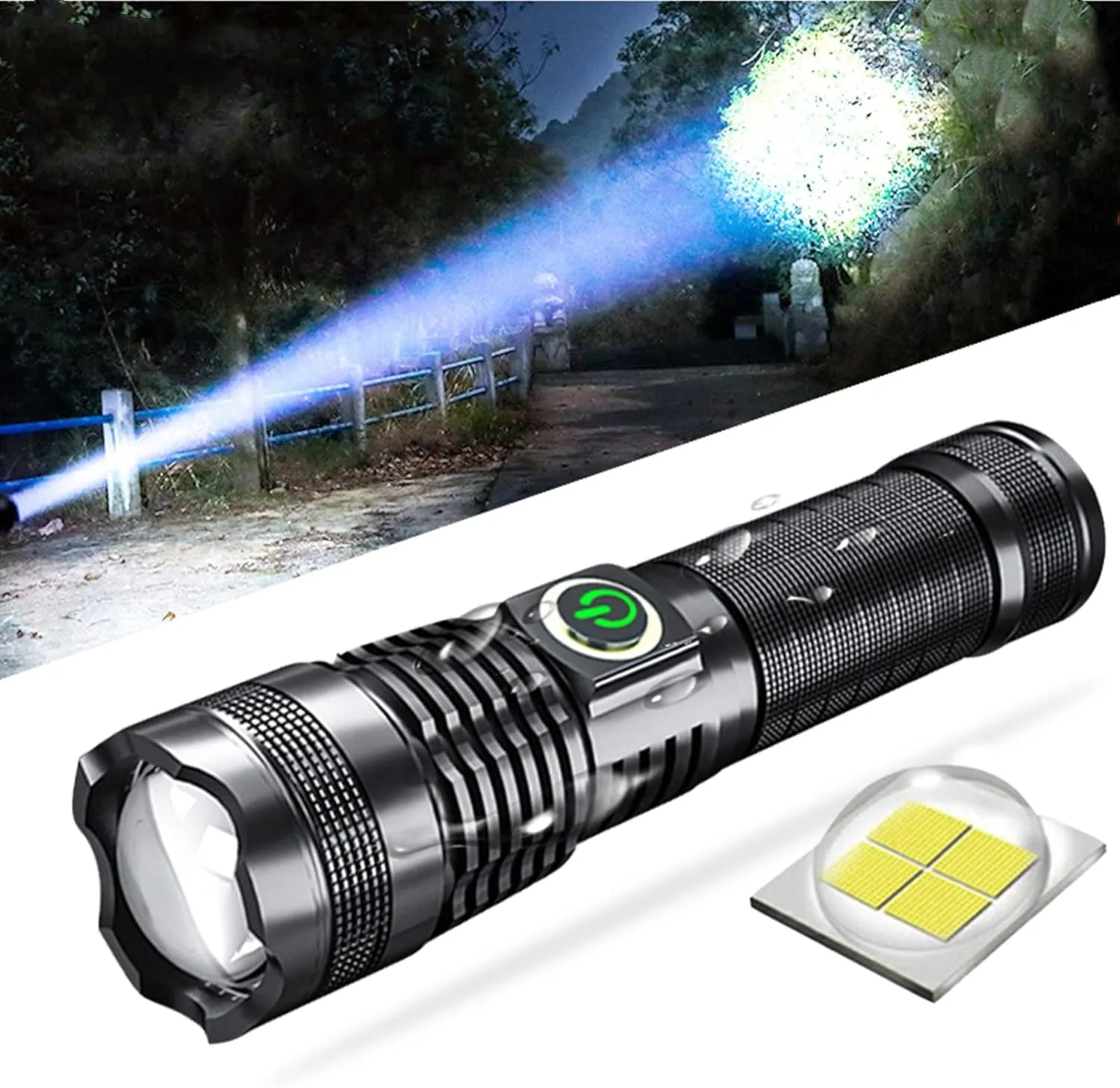Ultra Bright LED Tactical Flashlight, 10000 Lumen Rechargeable Handheld Flashlight with Zoomable 5 Modes, Portable & Waterproof Premium Flashlights for Outdoor Camping Gear Emergency Storm