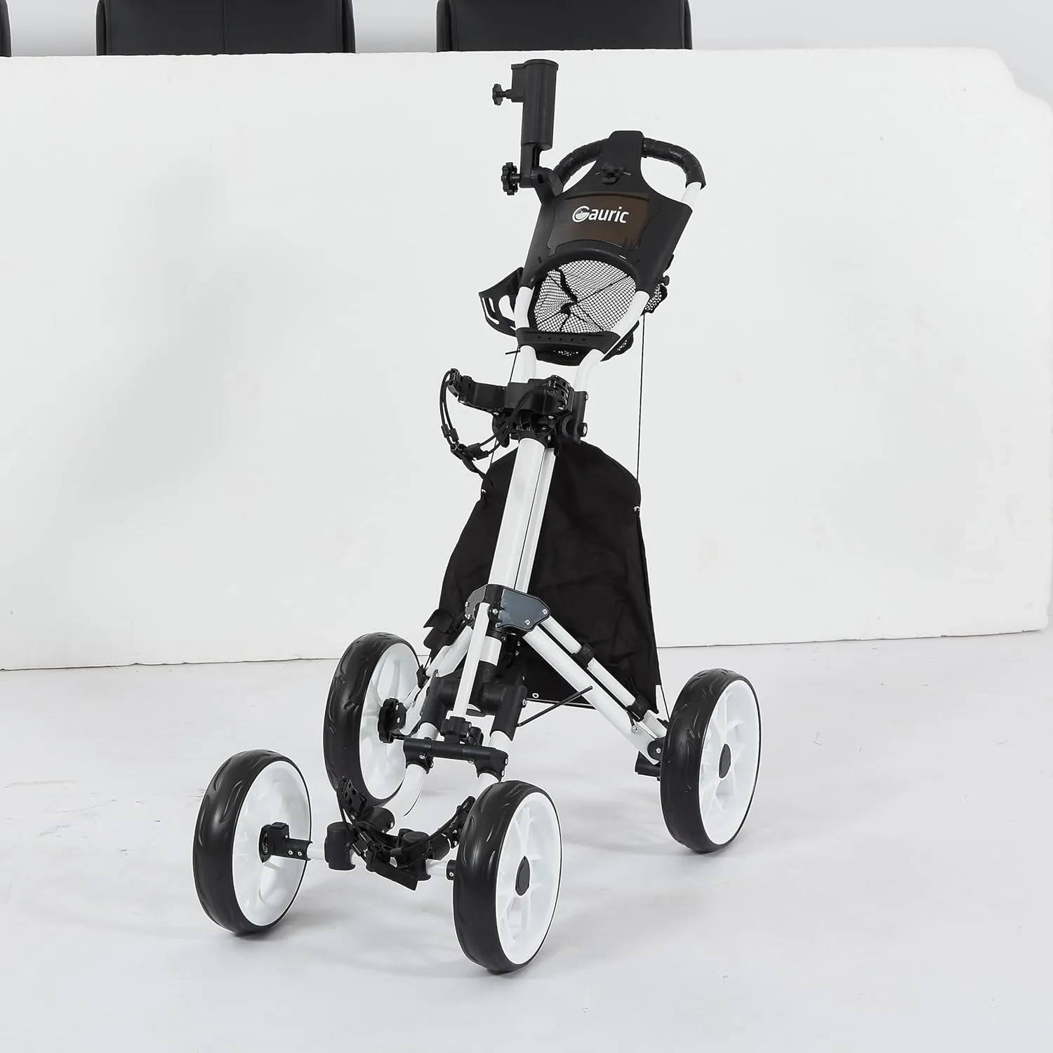 Ultra-Light 4-Wheel Golf Push Cart: One-Click Fold Design, All-Terrain Wheels & Adjustable Handle for Effortless Course Navigation