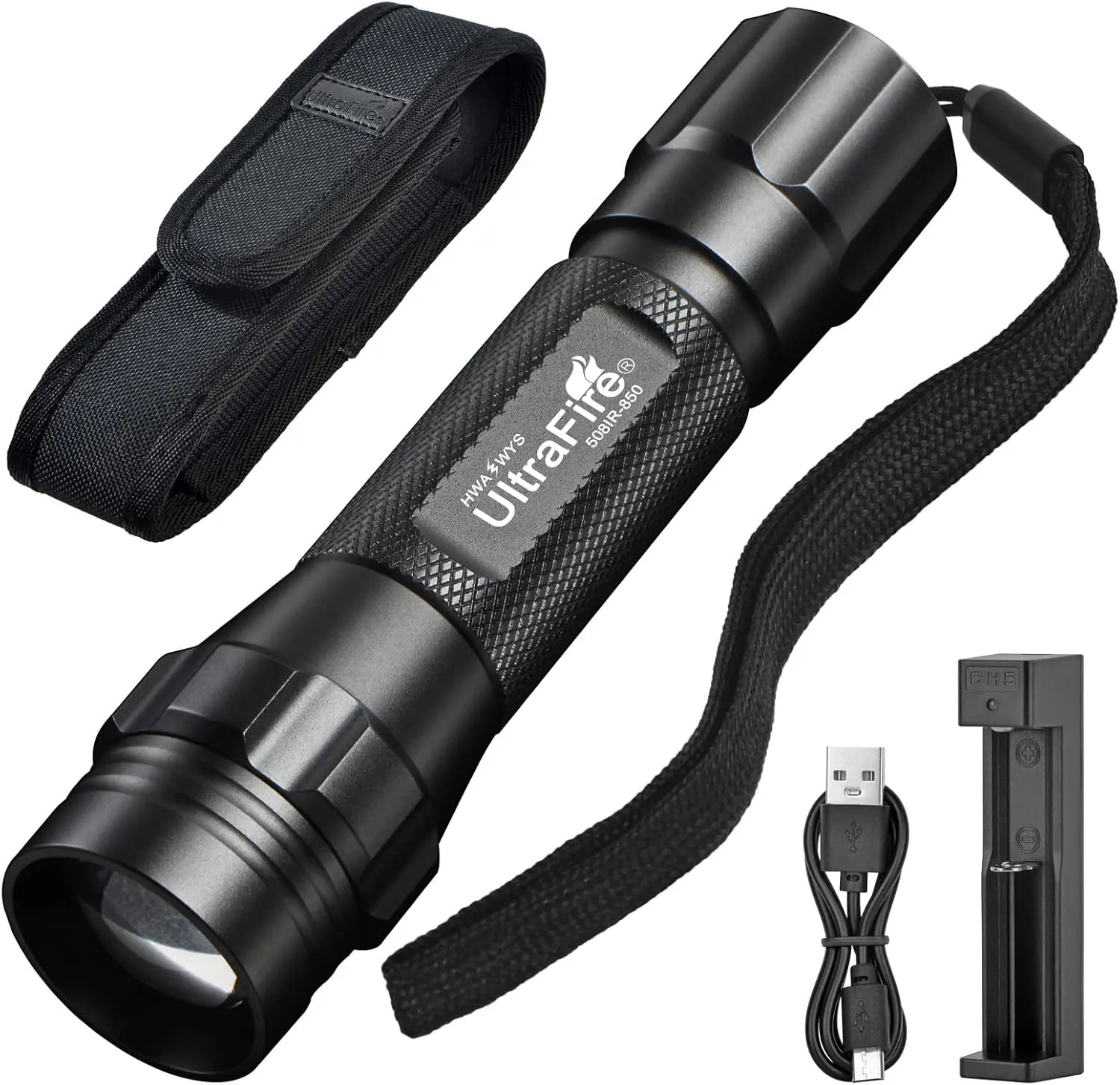 ULTRAFIRE 850nm IR Flashlight for Night Vision, Infrared Light LED IR Illuminator, Zoomable IR Lights are Invisible to The Human Eye - Use with Night Vision Gear (Infrared 850nm Light)