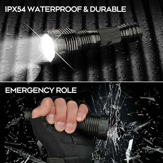 ULTRAFIRE C15 2000 High Lumens LED Flashlight Rechargeable Long Range Tactical Flashlight,5 Modes Super Bright EDC Torch,IPX54 Waterproof for Camping, Outdoor, Emergency Battery not Included