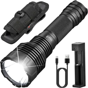 ULTRAFIRE C15 Rechargeable Tactical Flashlight 2000 High Lumens LED Flashlight with Holster,5 Modes,USB,Waterproof for Camping, Outdoor, Emergency Light