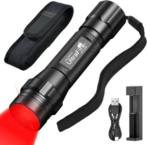 ULTRAFIRE Red Light Flashlight, Zoomable 620-630nm Red Light for Hunting, Night Vision, Astronomy