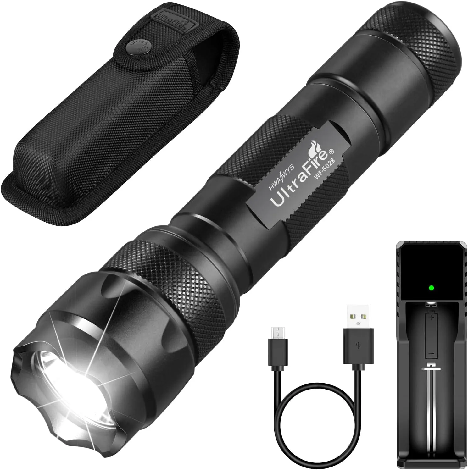 ULTRAFIRE Tactical Flashlight with Holster Pouch, 1000 Lumen Single Mode LED Flashlight for Duty Belt, Super Bright EDC Flash Light with Belt Holster, WF-502B