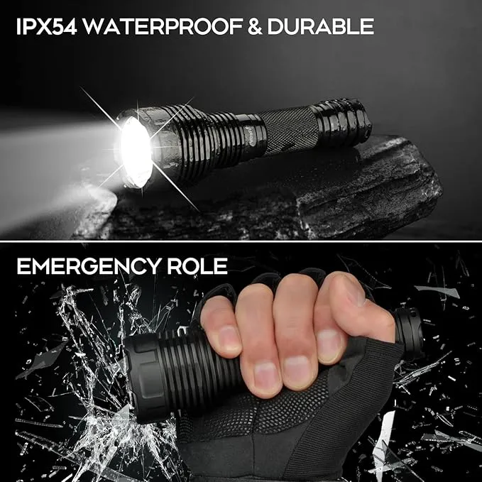 ULTRAFIRE USB Rechargeable Tactical Flashlight,2000 High Lumens Long Range LED Flashlight,5 Modes Handheld Flashlight with Holster,Waterproof for Camping, Outdoor, Emergency C15