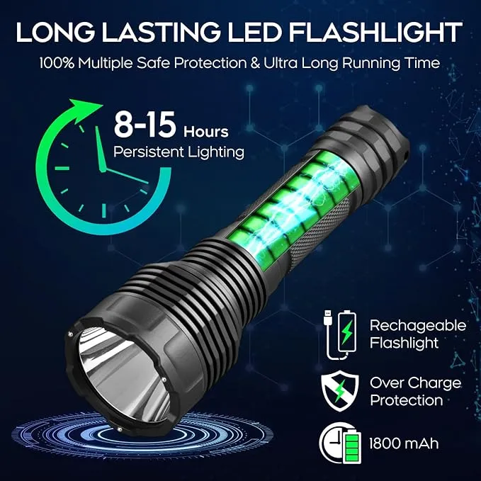 ULTRAFIRE USB Rechargeable Tactical Flashlight,2000 High Lumens Long Range LED Flashlight,5 Modes Handheld Flashlight with Holster,Waterproof for Camping, Outdoor, Emergency C15