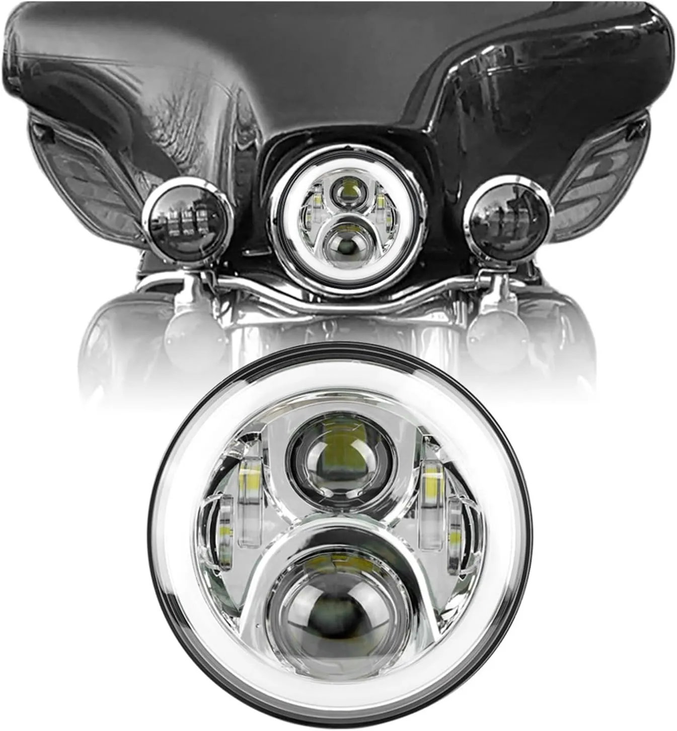 Ultrathin 7inch LED 50W Headlight Compatible with Hi/Low Beam Compatible with Lada 4x4 Urban Niva Turn Signal DRL Compatible with Jeep Compatible with Wrangler Off Road(Chrome)
