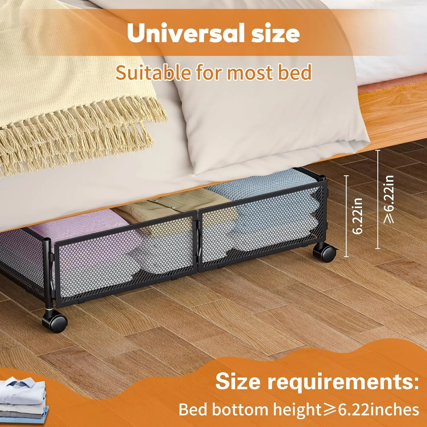 Under Bed Storage with Wheels,Rolling Under Bed Storage Containers,Under Bed Shoe Storage,Under Bed Storage for Bedroom Clothes Shoes Blankets (2 pack, Black)