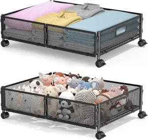 Under Bed Storage with Wheels,Rolling Under Bed Storage Containers,Under Bed Shoe Storage,Under Bed Storage for Bedroom Clothes Shoes Blankets (2 pack, Black)