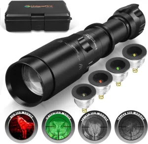 UniqueFire 1605N Vcsel 850nm / 940nm IR Illuminator Flashlight Rechargeable,Fresnel Lens Red/Green Hunting Flashlight Light,Total 4 Pills/Charging Kit/Brackets, with Remote Pressure Switch & Battery