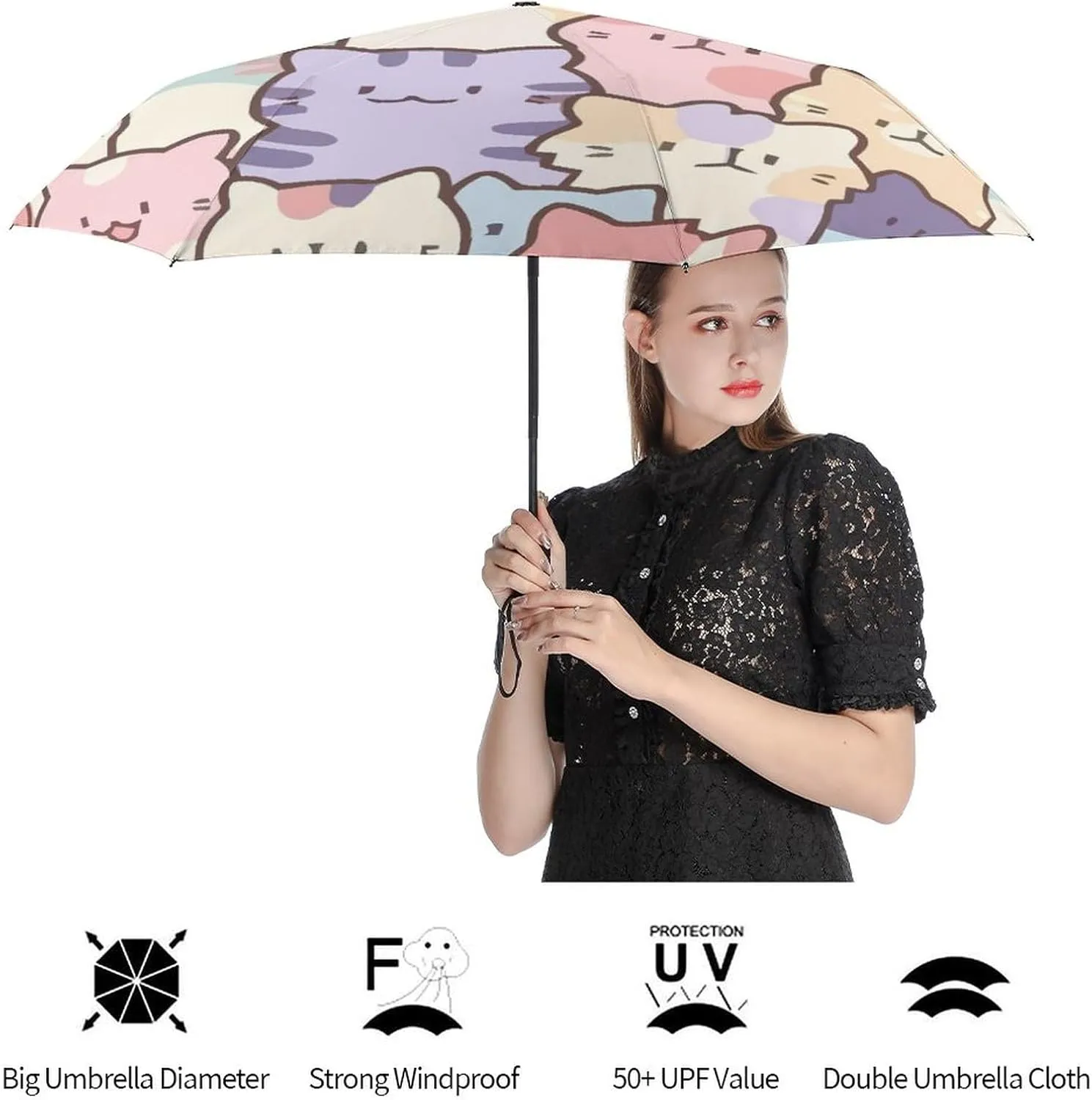 Unisex Womens Mens Compact Travel Auto Open Close Foldable Umbrella, Windproof, Sun and Rain Proof Water Resistant Canopy