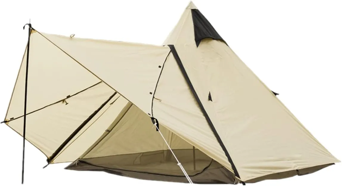 UNISTRENGH Camping Teepee Tent Indian Tent Yurt 4 Season Double Layers Waterproof Sunscreen Shelter Pyramid Spire Tents for Outdoor Hiking Hunting