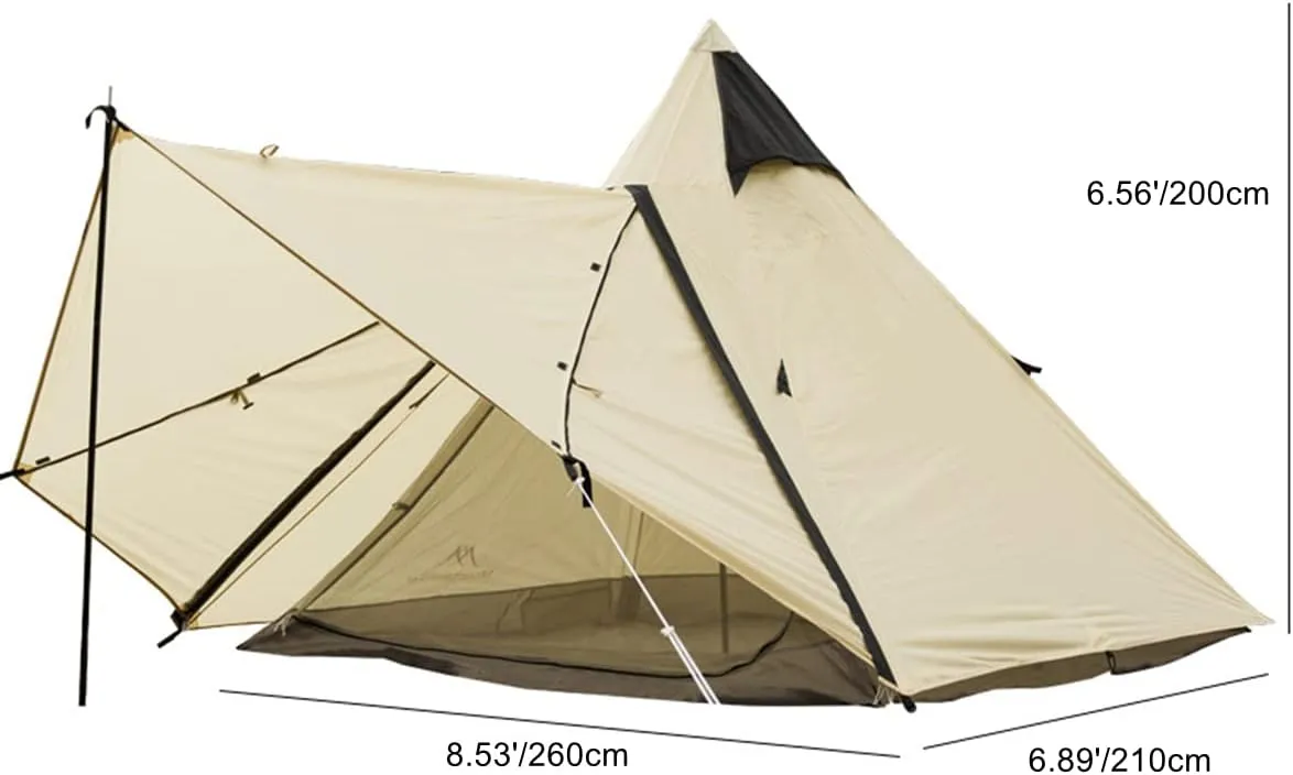 UNISTRENGH Camping Teepee Tent Indian Tent Yurt 4 Season Double Layers Waterproof Sunscreen Shelter Pyramid Spire Tents for Outdoor Hiking Hunting