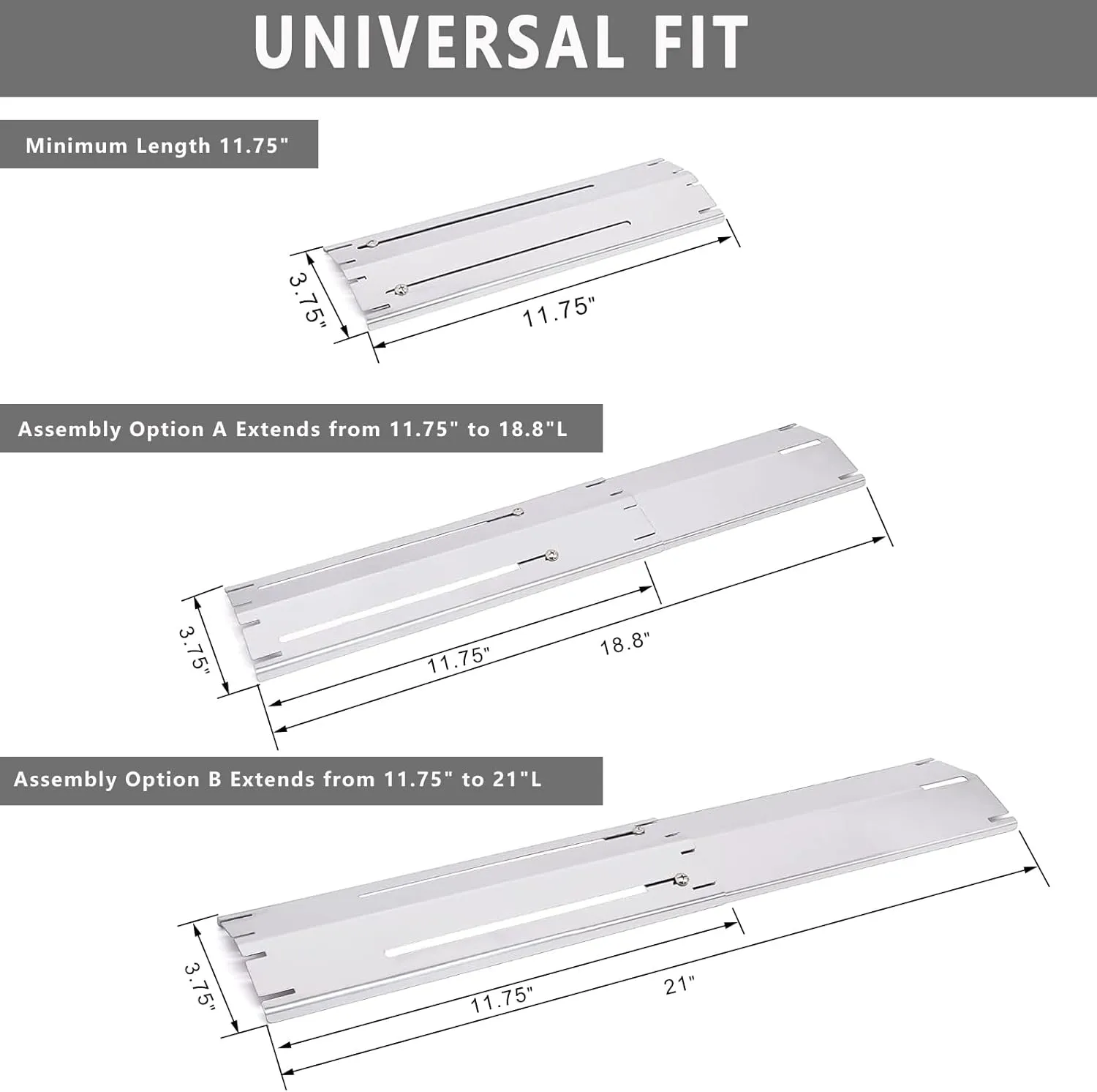 Universal Adjustable Tent Shield, Stainless Steel Heat Plate, Grill Burner Cover, Heat Tent, Grill Repair Kits for Charbroil and Other Gas Grill Models, BBQ Replacement Parts, Pack of 4