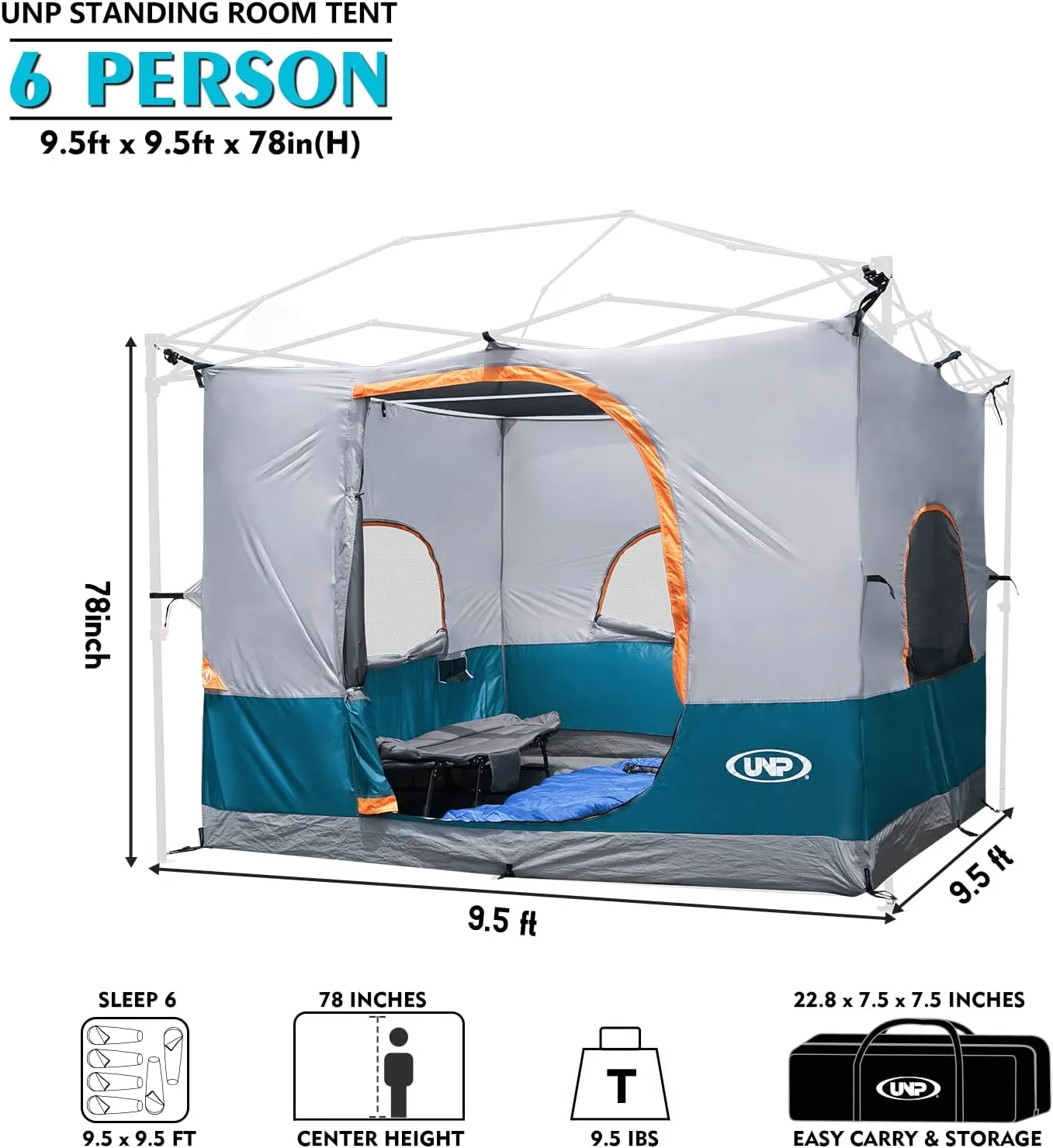 UNP Camping Canopy Tent - Inner Tent for 10' x 10' Pop Up Canopy, Simple Installation, Fully Vented Roof, Enclosed Canopy Space, Ocean Blue (Frame NOT Included)